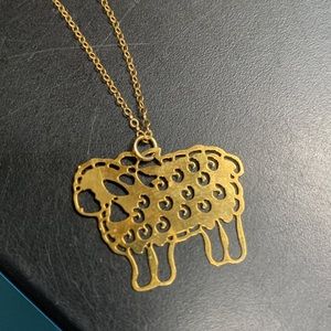 Vtg 14k gold-plated 1" sheep pendant charm with 18" necklace child women jewelry